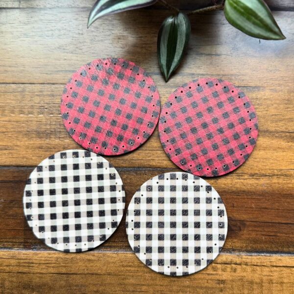 2.75 Inches Wooden Christmas Ornament, Predrilled Wood Slices,  Round Wooden Discs with Holes, Unfinished Buffalo Plaid Blank for Pine Needle Baskets - Image 2