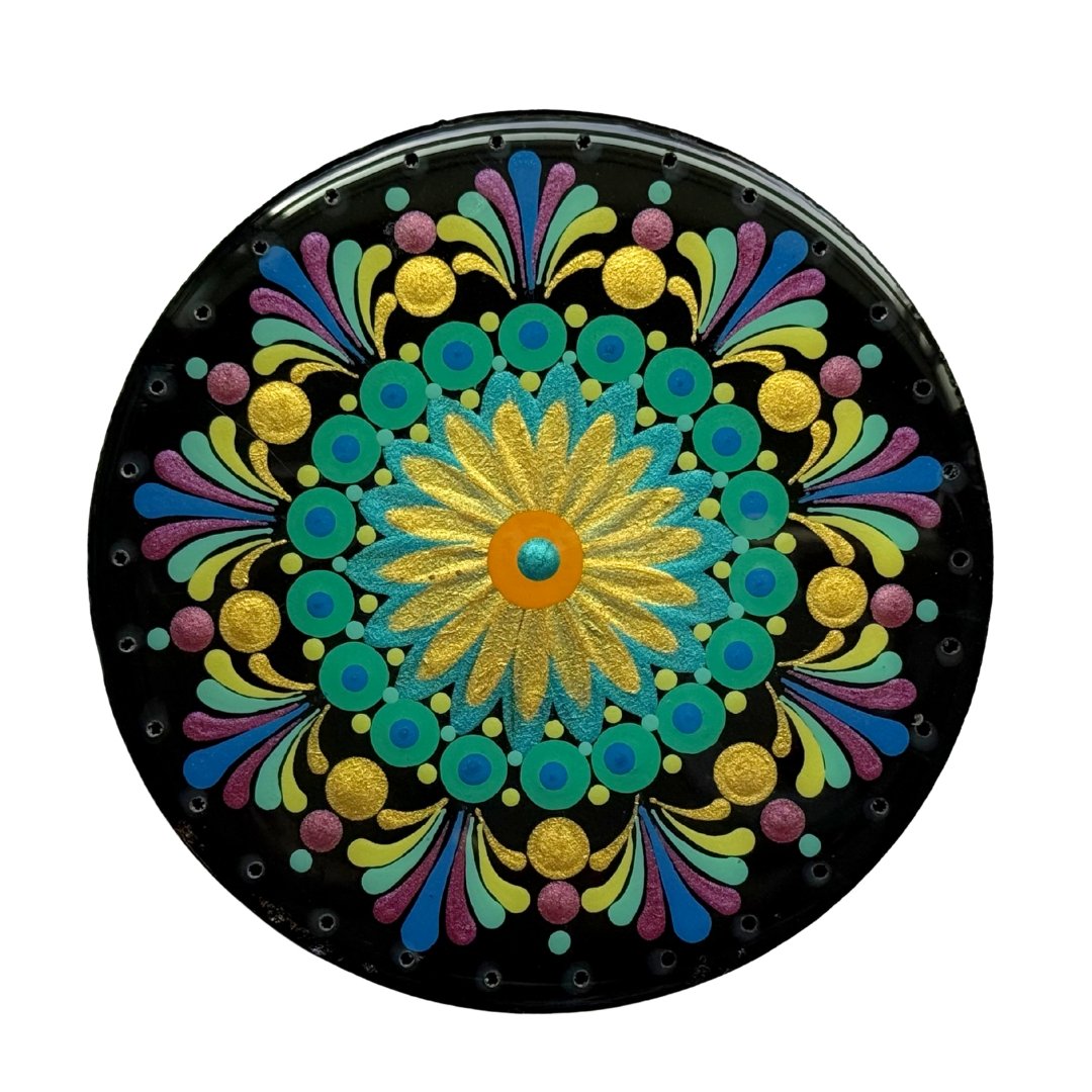100% Handcrafted Wooden Basket Bases w/ Mandala Designs and Holes for Pine Needle Baskets and Wind Chimes, 4" Diameter; Pre-drilled