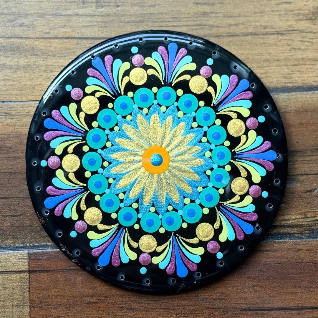 100% Handcrafted Wooden Basket Bases w/ Mandala Designs and Holes for Pine Needle Baskets and Wind Chimes, 4" Diameter; Pre-drilled - Image 2