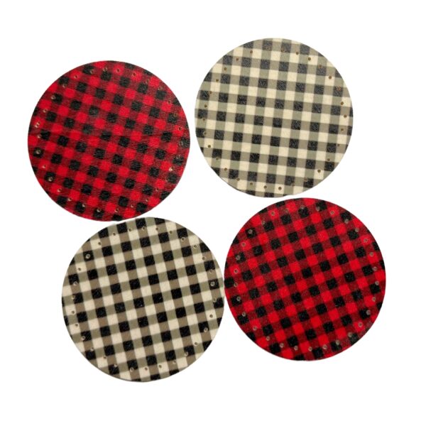 2.75 Inches Wooden Christmas Ornament, Predrilled Wood Slices,  Round Wooden Discs with Holes, Unfinished Buffalo Plaid Blank for Pine Needle Baskets