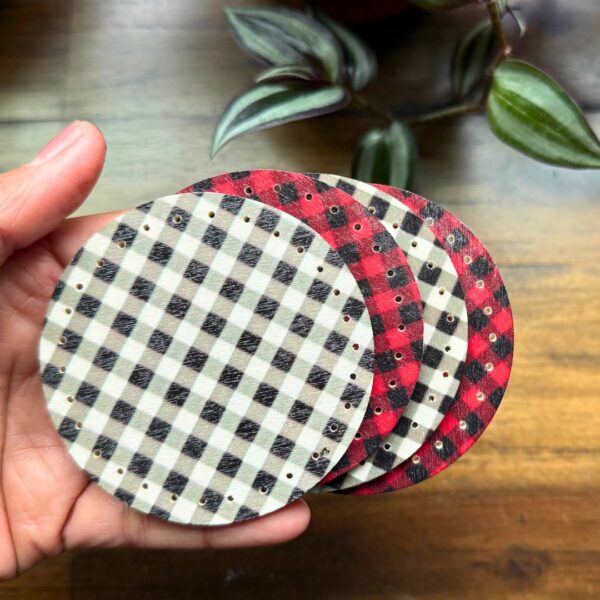 2.75 Inches Wooden Christmas Ornament, Predrilled Wood Slices,  Round Wooden Discs with Holes, Unfinished Buffalo Plaid Blank for Pine Needle Baskets - Image 3