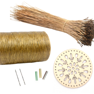 Kulay Pine Needle Basket Kit w/ 8-oz Bundle Florida Long-leaf Natural Pine Needles, 300-Yard Natural Sinew, Wooden Base, Gauges, Sewing Needles